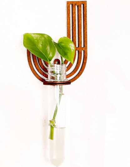 Wood Letter Wall Planter Terrariums Propagation Station with Test Tube Clear Flower Vase for Hydroponics Custom Vertical Garden Walnut DIY Home Decor Hanging Plant Holder Alphabet