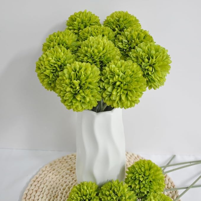 Artificial Flowers Chrysanthemum Ball Flowers Bouquet 10pcs Present for Important People Glorious Moral for Home Office Coffee House Parties and Wedding (Green)