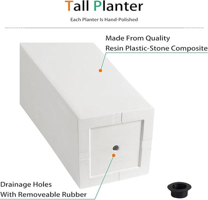 Tall Planters for Outdoor Plants, Large Resin Flower Pots for Garden, Front Porch, Patio, Indoor - Set of 2 (White, 32 inch - 2 Pack)