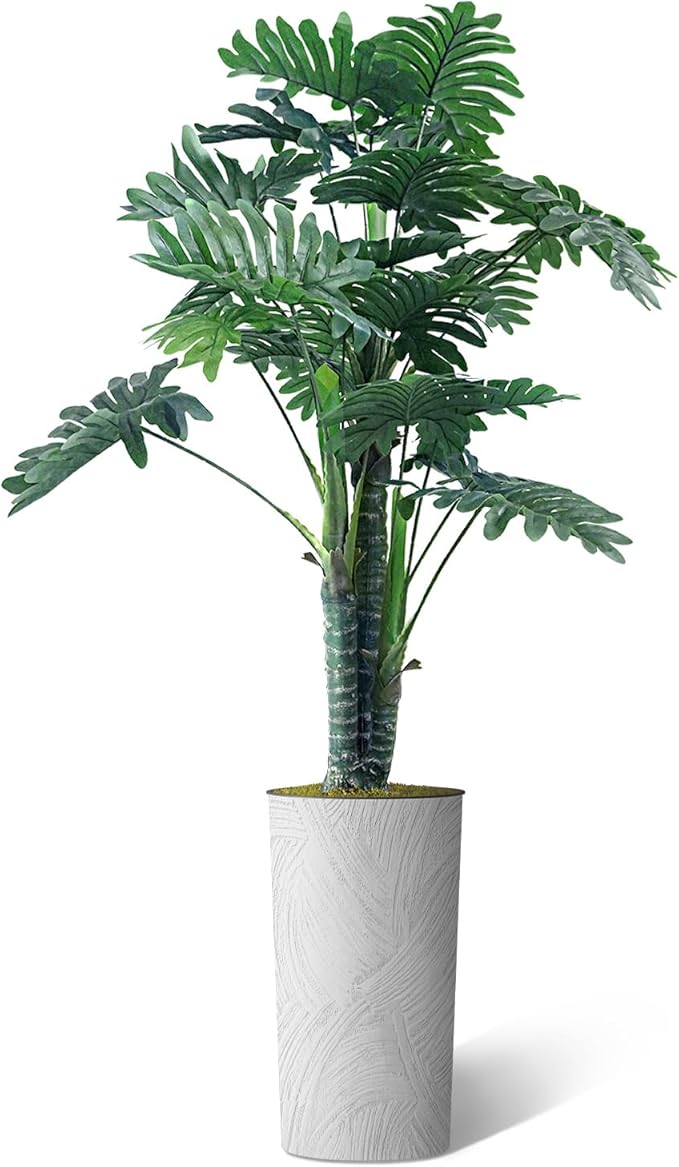 Artificial Tree in White Marble Effect Planter, Fake Philodendron Tree Silk Tree for Indoor and Outdoor Home Decoration - 70" Overall Tall (Plant Pot Plus Tree)