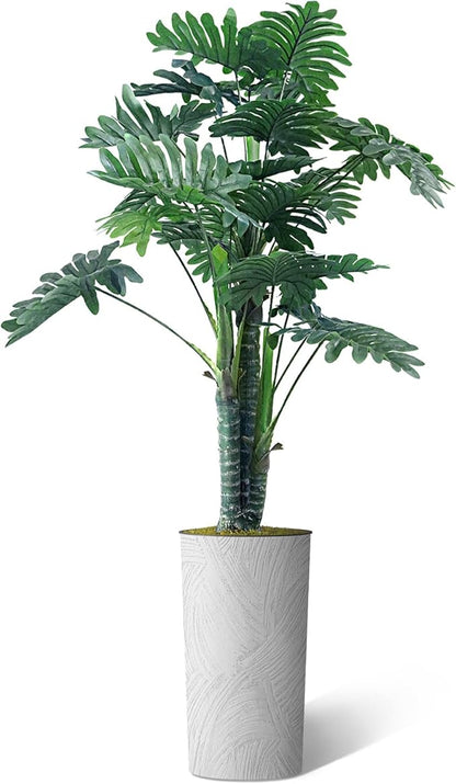 Artificial Tree in White Marble Effect Planter, Fake Philodendron Tree Silk Tree for Indoor and Outdoor Home Decoration - 70" Overall Tall (Plant Pot Plus Tree)
