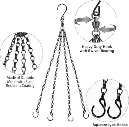 Heybe Swivel Hanging Basket Chains 23 Inches 4 Leads Hanging Chains Flower Pot Hanger Replacement Plant Hangers for Planters and Lanterns, Pack of 3 (4 Legs-Swivel)