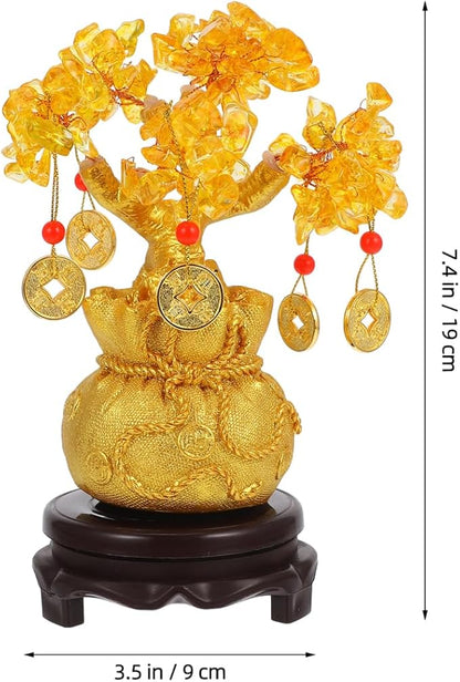 Didiseaon Crystal Money Tree: Feng Shui Ornaments Chinese Money Crystal Bonsai Tree Indoor for Wealth and Luck, Home Decoration with Coins Base and Knot Amulet