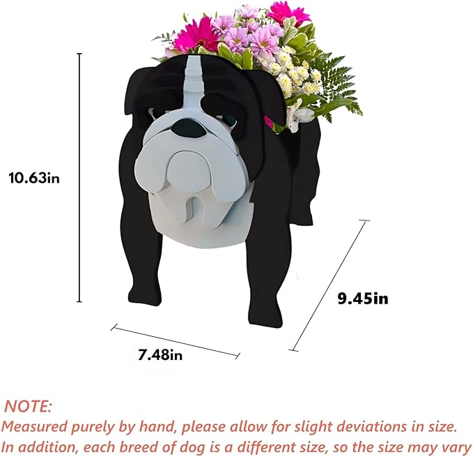 Black English Bulldog Dog Planter Plant Pots,Cute Dog Flower Planter,Gifts for Pet Lovers,Unique Animal Plant Pots,Office,Indoor Outdoor Garden Decor(9.45 * 7.48 * 10.63in)
