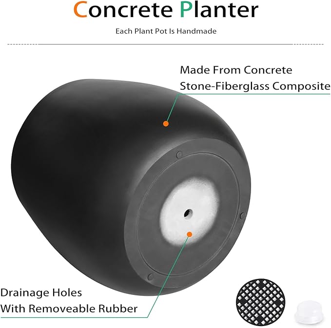 Oval Concrete Planters for Outdoor Plants, Large Tall Cement Flower Pots Indoor for Garden, Front Porch, Patio (Light Black)