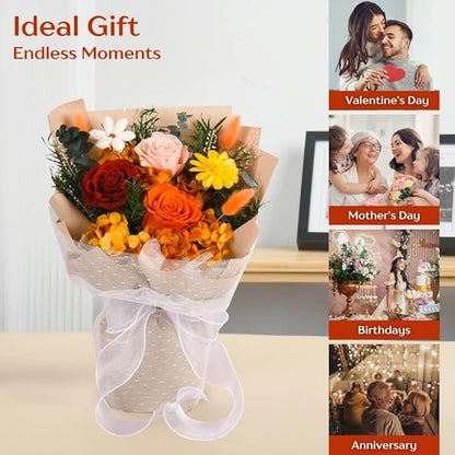Forever Flowers Bouquet, Preserved Long-Lasting Orange Roses, Vase-Ready Arrangement for Birthday, Anniversary, Graduation, Valentine’s Day Gifts for Women