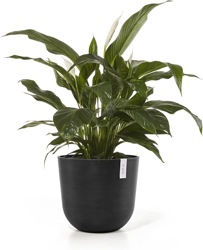 Ecopots Oslo Durable Modern Round Indoor/Outdoor Recycled-Based Composite Flower Pot Planter, Dark Grey, 17.75"