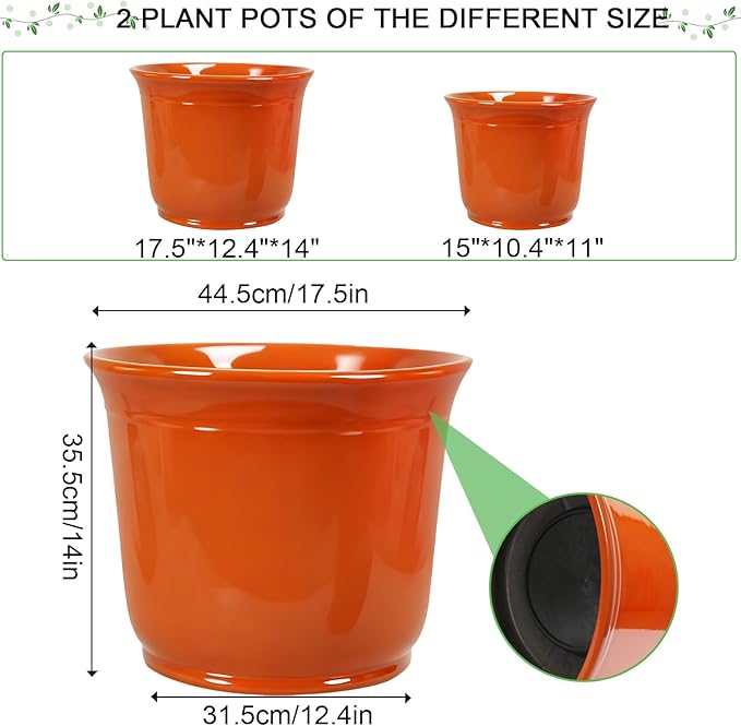Large Plastic Pots for Plants, 2 Pack 18 Inch Planters for Outdoor Plants, Durable and Lightweight Flower Pots, Big Outdoor Planters Weather Resistant & UV Resistant, Orange