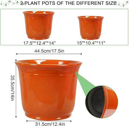 Large Plastic Pots for Plants, 2 Pack 18 Inch Planters for Outdoor Plants, Durable and Lightweight Flower Pots, Big Outdoor Planters Weather Resistant & UV Resistant, Orange