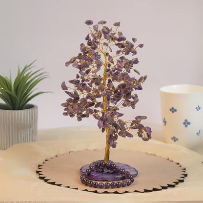 Crystal Tree with Bracelet for Home Decor, Healing, Spiritual Gifting, Room Decor, New Year & Good Luck Gifting | Made from Genuine Crystal Stones (Amethyst) - 9 x 3 Inches