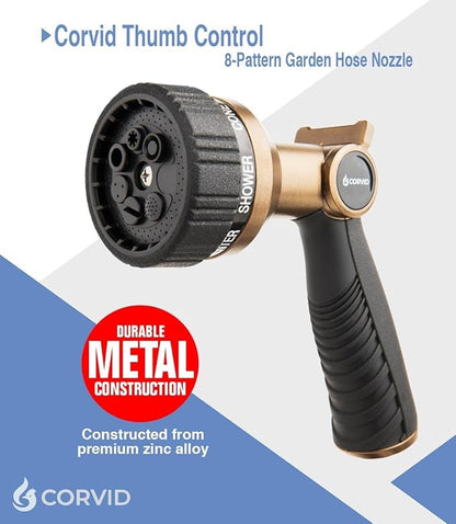 10-Pack Corvid Thumb Control 8-Pattern Garden Hose Nozzle, High-Pressure Adjustable Spray with Ergonomic Soft-Grip Handle and Durable Metal Construction, Ideal for Lawn & Garden, Car Washing