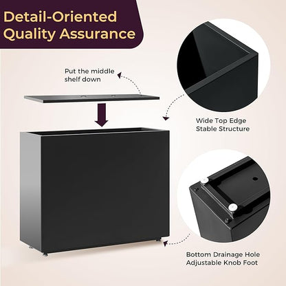 36Wx11Dx30H Tall Metal Planter Box with Removable Middle Partition and Adjustable Feet, Outdoor Elevated Planters for Patio, Yard, Deck | Easy Assembly, Drainage Holes, Black