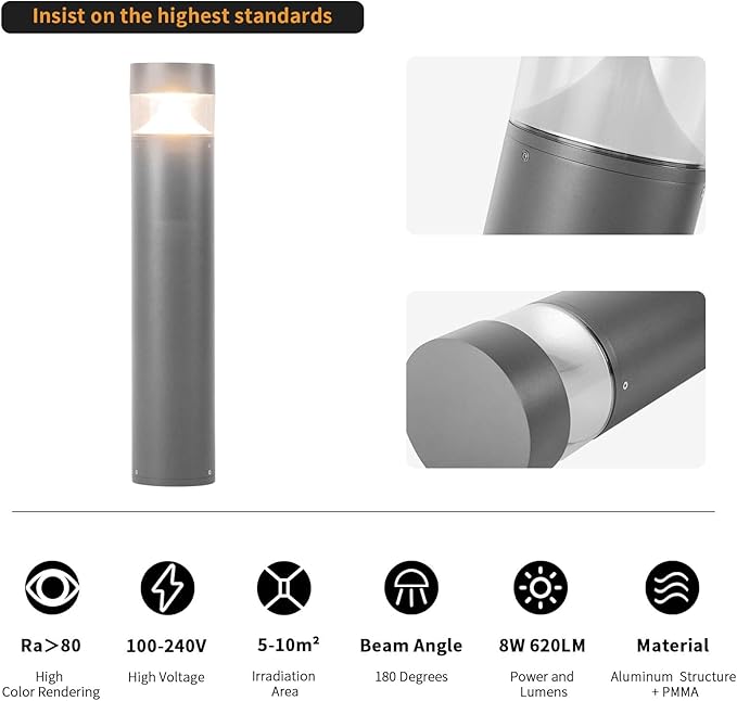 Outdoor Pathway Light, 32 in IP65 Waterproof Driveway Lights, 3000K led Landscape Lighting Outside，620LM Path Lights, 120V Hard Large Bollard Lamp for Garden Yard Patio Lawn Walkway Decor