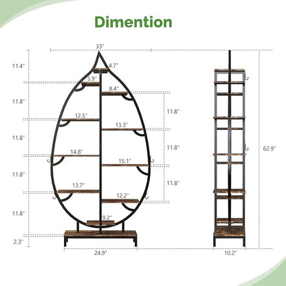 VINGLI 63″ Leaf-Shaped 10-Tier Metal Plant Stand with 5 Full-Spectrum LED Grow Lights, Tall Indoor Tiered Plant Shelf for Multiple Plants, Decorative & Functional Rack, Black