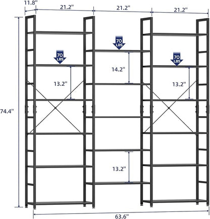 NUMENN Triple Wide 6 Tier Bookshelf, Rustic Industrial Style Bookcases and Bookshelves with 17 Open Display Shelves, Modern Tall Bookcase Furniture for Bedroom, Living Room and Home Office, Black