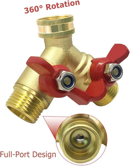 Hooshing Brass Garden Hose Splitter 3/4" GHT Hose Y Splitter 2 Valves Water Hose Faucet Adapters with Washers