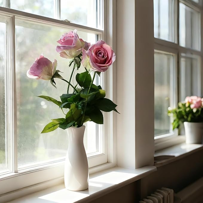 10 Single 26inch Real Touch Artificial Roses - Long Stem Fake Silk Flowers with Leaves, Looking Real, for Tall vase, Wedding, Home Decor, Centerpieces, Office Party, (10,Lav Gray)