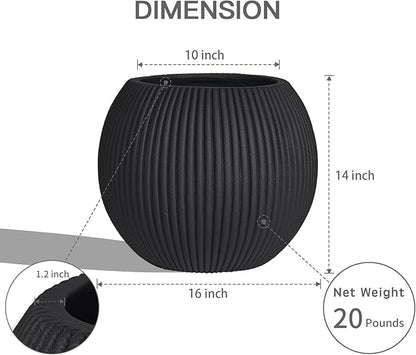 16 Inch Handmade Concrete Outdoor Planter - Classic Striped Design | Fiberglass & Composite Material | Durable for Commercial & Home Decor