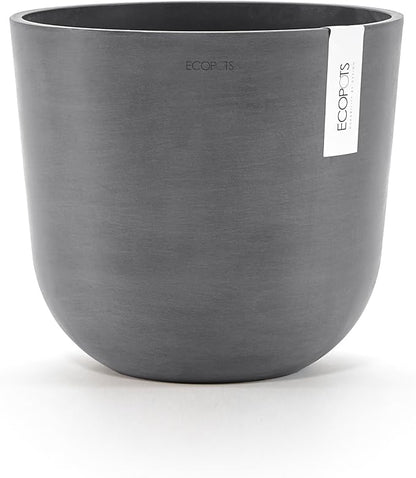 Ecopots Oslo Durable Modern Round Indoor/Outdoor Recycled-Based Composite Flower Pot Planter, Grey, 10"