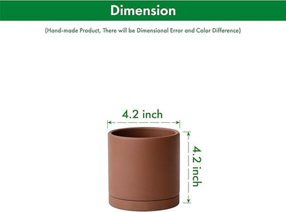 D'vine Dev 4 Inch Rust Terracotta Plant Pot with Drainage Hole and Saucer, Round Cylinder Planter Pot for Indoor Plants, 40-V-A-3