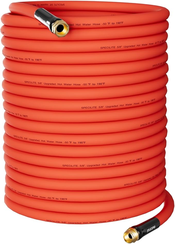 SPECILITE 5/8" Hot/Cold Garden Water Hose 150 ft, -50℉-190℉,Flexible & Lightweight With 3/4" Brass Fittings for Yard, Outdoor, Farm, Red