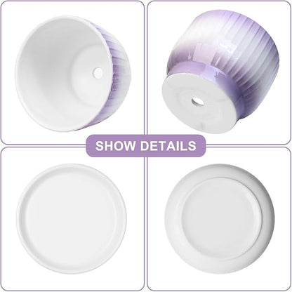 6.7 + 5.5 Inch Ceramic Plant Pots,Planters with Drainage and Saucer,Indoor Pots for Plants,Decorative Orchid Pots Set of 2（Purple + White）