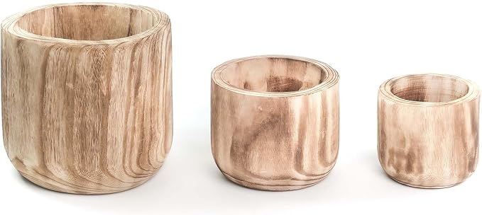 CYS EXCEL 8.25'' Burnt Finish Cylinder Planter Lightweight Natural Wood Cachepot for Indoor Plants, Succulents, Herbs, Home & Office Decor