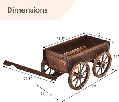 S AFSTAR Wooden Wagon, Wood Flower Planter Pot Stand with 4 Wheels & Drainage Holes, Amish Wagon Planter, Rolling Pot Stand Wood Wagon for Outdoor Plants Garden Decorative Garden Planter, Brown