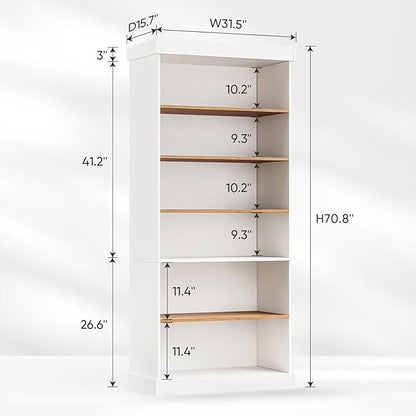 Vyre 70.8" Tall White Bookshelf, Farmhouse Modular Bookcase with 6-Tier Adjustable Shelves, Large Storage Cabinet for Home Office, Living Room, Set of 3