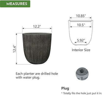 12.4"H Tall Round Plastic Planter for Indoor Outdoor Plants, Large Indoor Outdoor Plant Pots with Drainage Hole and Plug, Flower Pots for Plants, Modern Planter for Home Garden Patio,Vintage Black