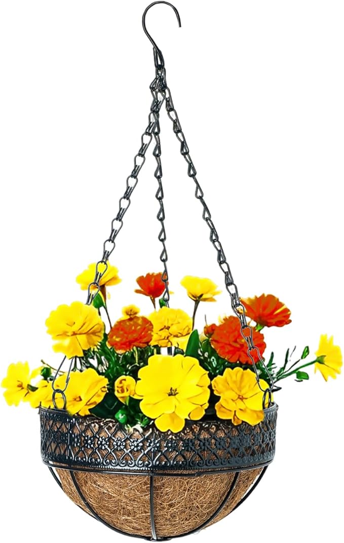 3-Pack Hanging & Wall-Mounted Plant Baskets with Natural Coconut Fiber Liner, Decorative Planters for Home Garden Patio Yard (3Pack EXPHanger, 10Inch)