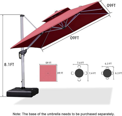PURPLE LEAF Patio Umbrella 9ft Outdoor Square Umbrella Large Cantilever Umbrella Windproof Offset Heavy Duty Sun for Garden Deck Pool Patio, Terra