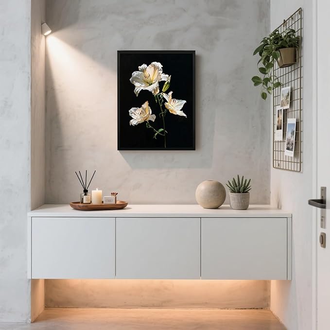 Canvas Bathroom Wall Art Prints Artwork for Walls Decor Framed Vintage Wall Art Decor Black and White Flowers Wall Art Decorations Pictures for Bathroom Botanical Hallway Wall Art Decor 16x20 Inchs
