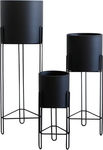TRIROCKS Set of 3 Planters with Stand Indoor Otdoor Tall Planters for Indoor Plants 29 &18 &12" Morden Planters Flower Pots for Living Room Corner Kitchen Office Garden Balcony Patio Decor(Black)
