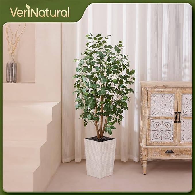 Artificial Olive Tree 5ft, Tall Fake Tree for Indoor & Outdoor Decor with Black Pot & Pebbles, UV Resistant Silk Leaves, Realistic Faux Potted Plant for Living Room,Office,Home Decor,VN137