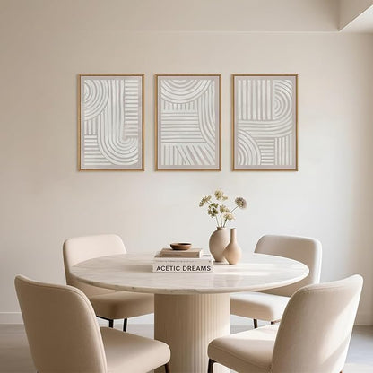 Large Abstract Neutral Geometric Framed Canvas Wall Art,Boho Minimalist Shapes Wall Decor,Modern Lines Artwork,Mid Century Arch Art Print for Living Room,Bedroom,Office- 24"x36"x3