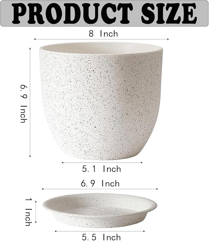 Set of 4 Flower Pots for Outdoor Indoor, Planters for All Houseplants, Succulent, African Violets, Orchid and Cactus, Plants Pots, Speckled White