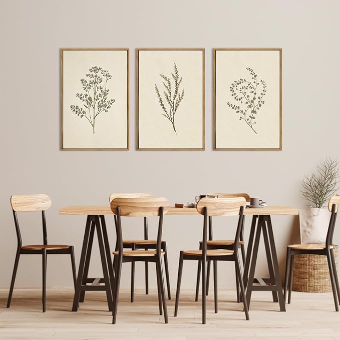 ANHUIB Vintage Floral Wall Art Large Cream Botanical Wall Decor Modern Paintings 16x24 Inch Set of 3 for Living Room Dining Room Bedroom
