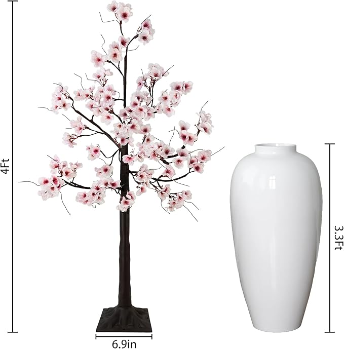 Uieke 4FT Cherry Blossom Tree, 48 Fairy Lights Artificial Lighted Tree for Home Inside Outdoor Spring Wedding Party Festival Decor, Warm White