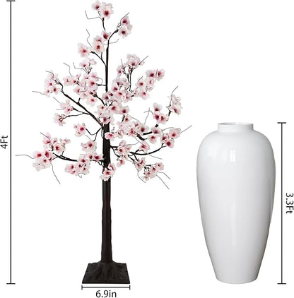 Uieke 4FT Cherry Blossom Tree, 48 Fairy Lights Artificial Lighted Tree for Home Inside Outdoor Spring Wedding Party Festival Decor, Warm White