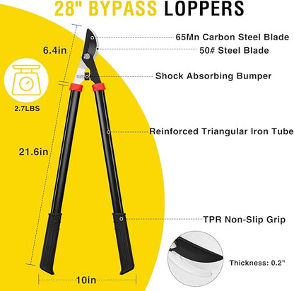 Yesker 28" Loppers for Tree Trimming Heavy Duty Tree Trimmer Sharp Steel Blade Bypass Loppers Branch Cutter up to 1.5 Inch Dia Cut Capacity Shock-Absorbing Bumper Handle Ideal for Garden Maintenance