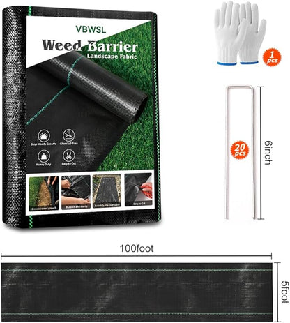Weed Fabric Barrier Heavy Duty, 5FTx100FT 3.2oz Garden Weed Blocker Fabric, Landscaping Fabric, Weed Control Fabric Ground Cover Gardening Mat