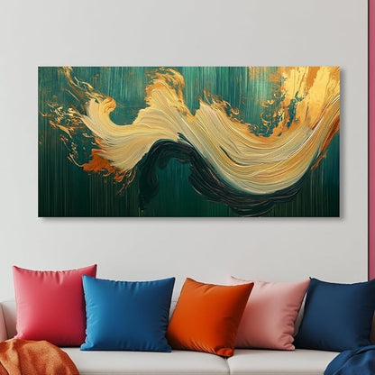 Abstract Marble Canvas Wall Art Paintings Green and Gold Canvas Wall Art Emerald Green Prints Posters Modern Abstract River Texture Pictures Wall Decor Artwork for Living Room, Bedroom, Office & Home Décor (20x40 Inches)