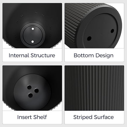 FONTOI 23.6" Tall Planter for Outdoor Plants Set of 2 Large Outdoor Plastic Striped Flower Pots, Front Porch Furniture, Garden Pots, Decorative Planters for Indoor/Outdoor, Patio, Balcony, Black