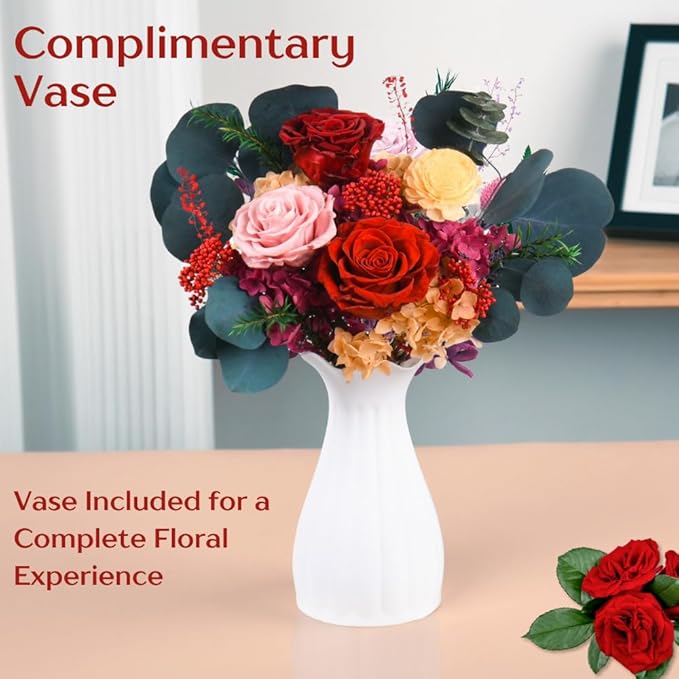 Forever Flowers Bouquet, Preserved Long Lasting Pink-Red Roses Flower Bouquet for Valentine’s Day, Christmas, Anniversary, Birthday Gifts for Her