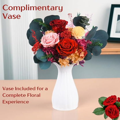 Forever Flowers Bouquet, Preserved Long Lasting Pink-Red Roses Flower Bouquet for Valentine’s Day, Christmas, Anniversary, Birthday Gifts for Her