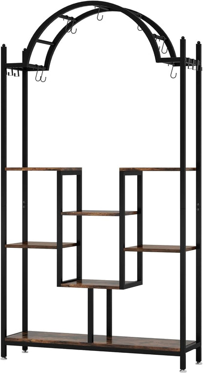 Tribesigns 5-Tier Tall Indoor Plant Stand, 74.8'' Arched Metal Flower Shelf with Hanging Hooks, Large Bonsai Pots Display Rack for Indoor, Balcony, Living Room