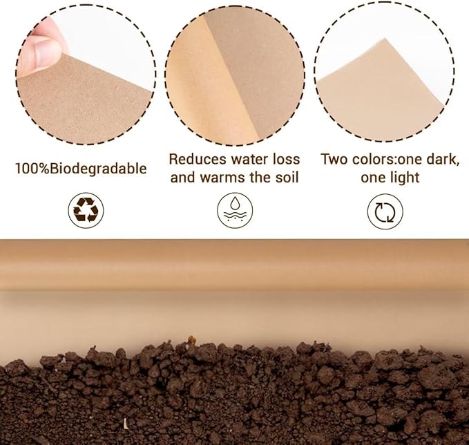 4 x 50 Ft Biodegradable Paper Weed Barrier Heavy Duty Biodegradable Landscape Fabric Garden Bed Grass Garden Paper Weed Control Barrier Weed Paper for Landscaping