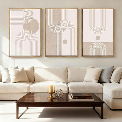 ANHUIB Neutral Wall Art Modern Wall Decor Abstract Line Artwork Beige Boho Paintings 24x36 Inch Set of 3 for Living Room Bedroom Dining Room