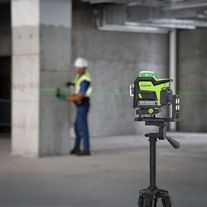 Huepar Laser Level 360 Self Leveling, 1/13 High Accuracy, 4D Green Laser Line Level with LCD Screen & Pulse Mode & Adjust Laser Brightness 4x360 Cross Line Laser -Magnetic Base, Hard Carry Case HX04CG